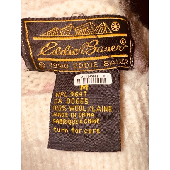 Vintage 90s Y2k Eddie Bauer Heavy Chunky Knit Wool Sweater Pastel Bear M Cottage - Picture 5 of 9